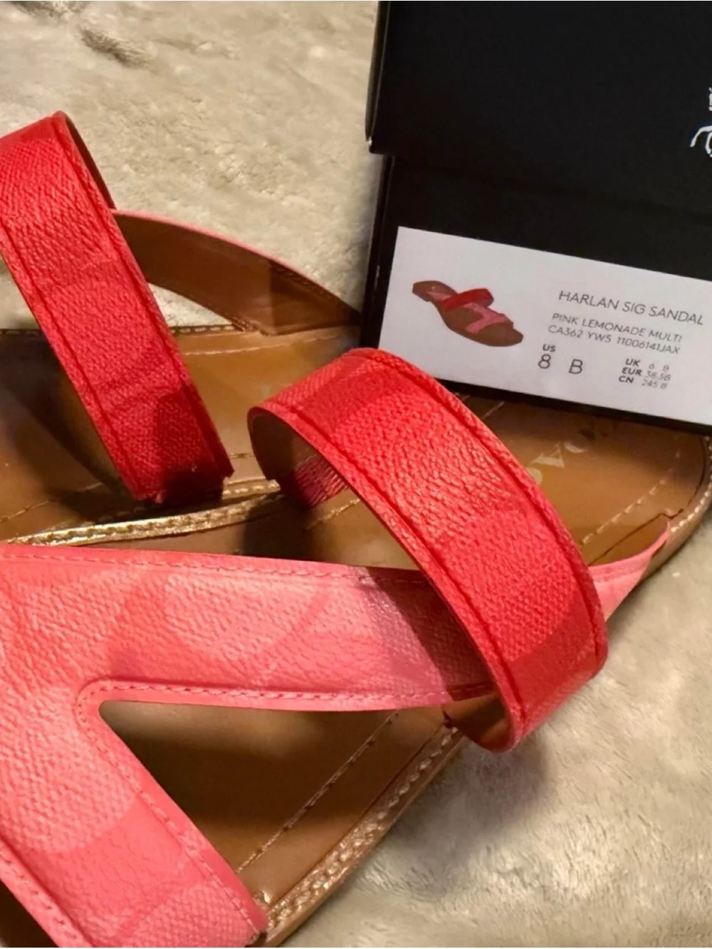 Coach Two-Tone Pink & Red Leather Slide Sandals